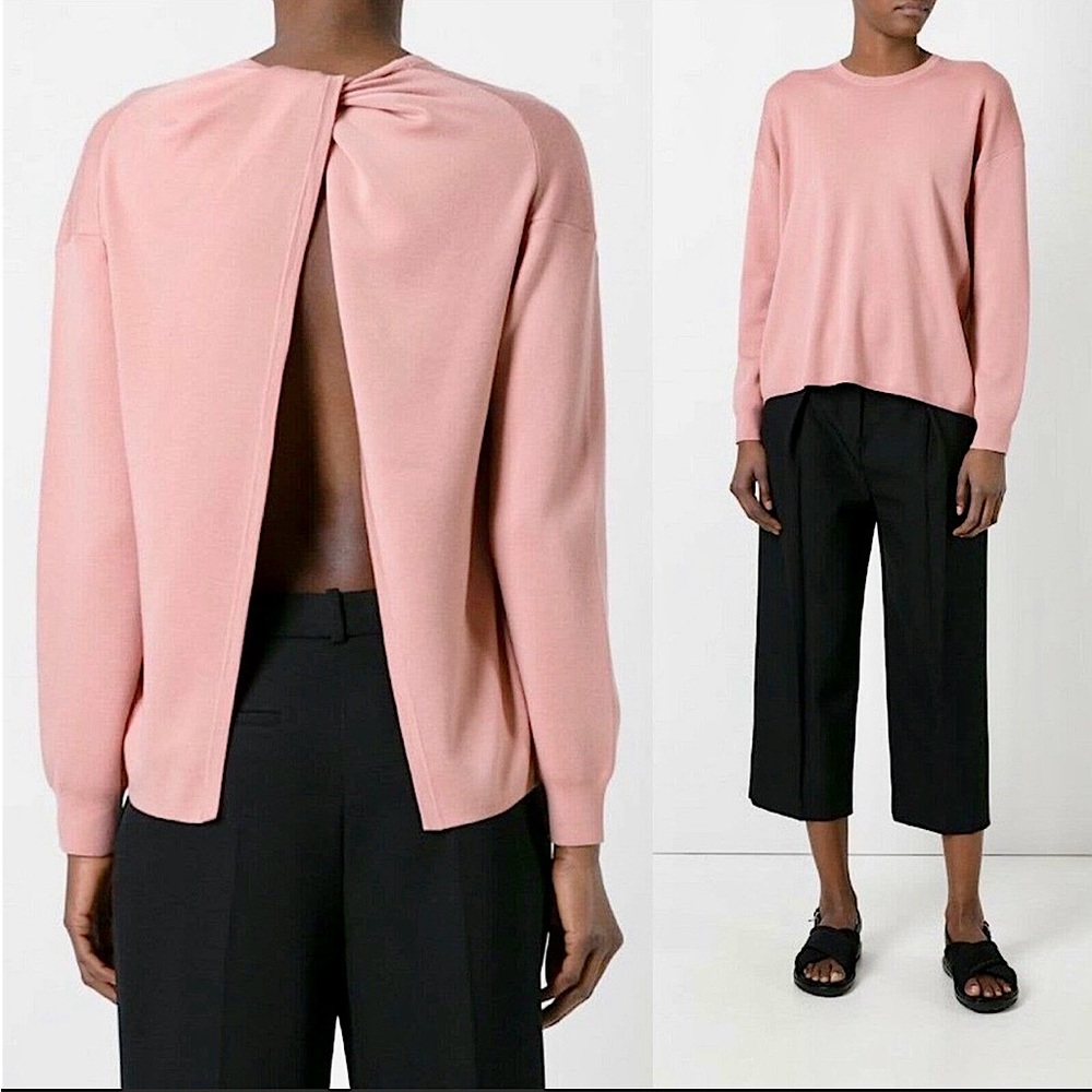 Theory Twylina Pink Merino Wool Open Back Sweater